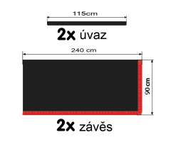 Závěsy zatahovací sólo černé / třásně červené